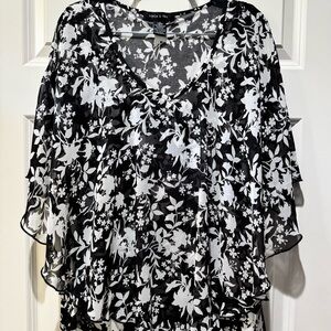 Adele & May Floral Chiffon Women’s Blouse top - Black & White - Size M